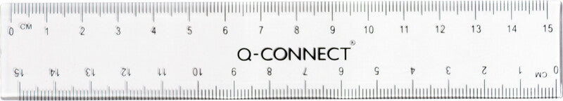 Q-connect Wandtafel-Lineal 15 cm – Kunststoff, Transparent, Abgerundete Ecken, 1,7 mm