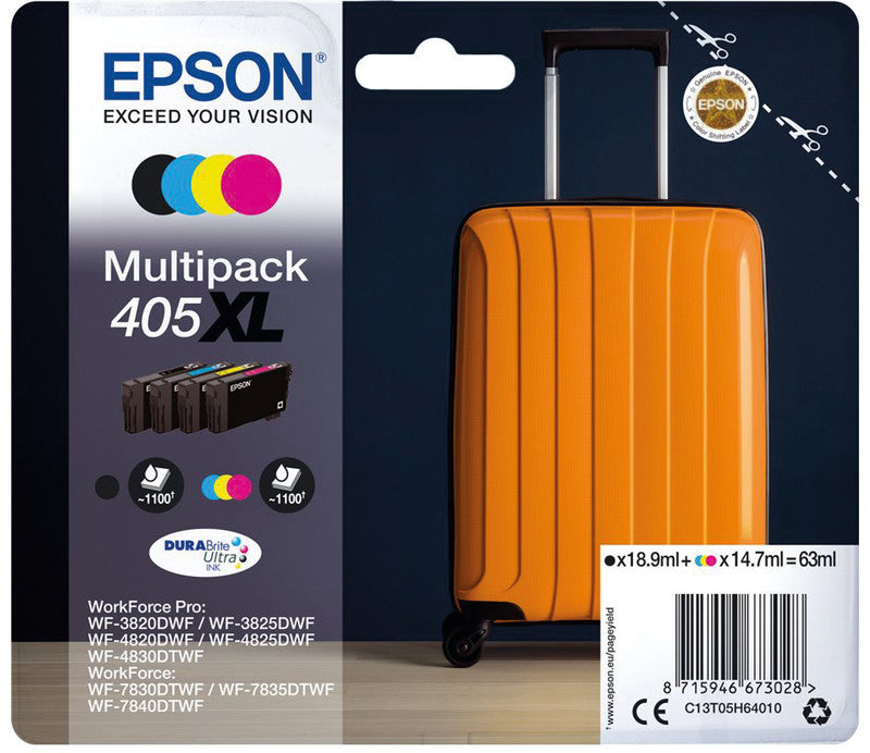 Epson Tintenpatronen-Multipack 405XL, CMYK, XL, 4er-Pack – für verschiedene Modelle