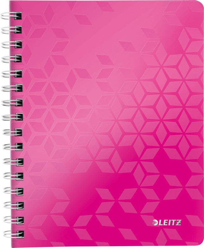 Leitz Collegeblock – A5 – kariert – 80 Blatt – 80 g/m² – Doppelspirale, Stiftschlaufe, Sichthülle, pink, FSC