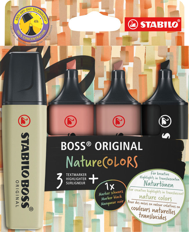 STABILO BOSS Original Textmarker Set 4 Farben – Keilspitze, 2–5 mm