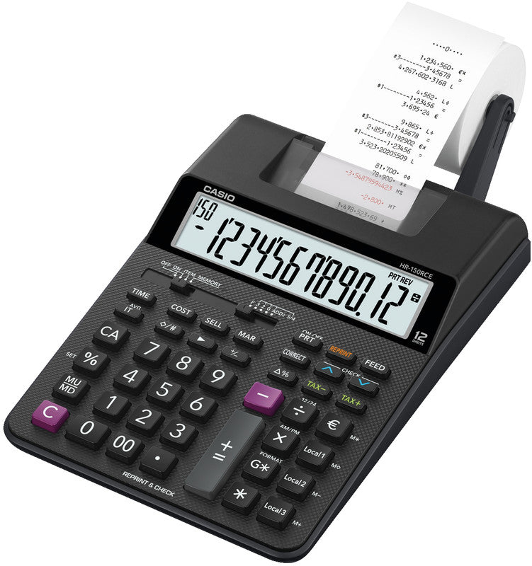 Casio Tischrechner, druckend HR-150RCE – 12-stellig, 2-farbig, 2 Zeilen/s, LCD, Steuer/Währung