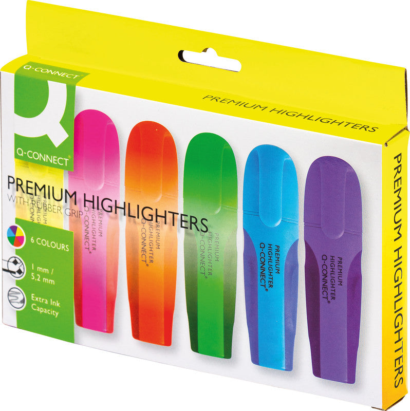 Q-CONNECT Textmarker Set 6 Farben – Keilspitze, 2–5 mm