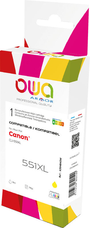 Owa Tintenpatrone CLI-551XLY, Gelb, 10,5 ml, kompatibel – für Canon