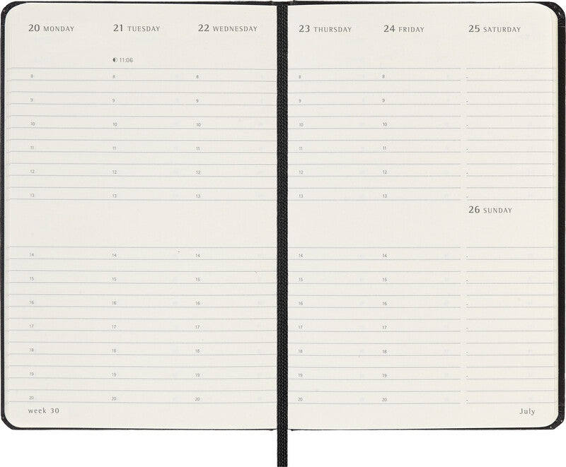 Moleskine Hardcover Wochenagenda – 1 Woche/2 Seiten, gebunden, 9 × 14 cm, 2026, Englisch, Schwarz, FSC