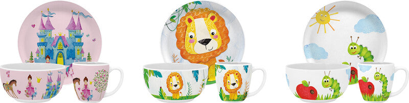 Ppd Geschirrset – New Bone China, mehrfarbig, Motiv Happy Lion, 3-teilig