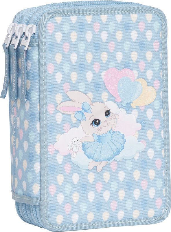 Beckmann Classic 1st Triple – Schüleretui, 3 Klappen, gefüllt (28-teilig), Blue Bunny, 13 × 20,5 × 7 cm