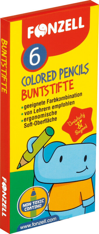 Fonzell Farbstifte-Set – 6 Farben, rund, Mine Ø 3,3 mm, Kartonetui