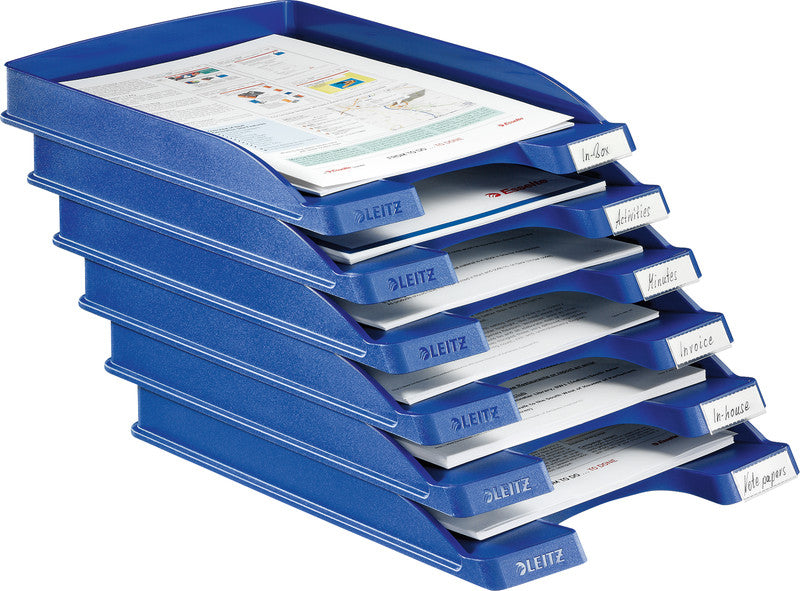 Leitz Briefkorb – mit Griffausschnitt, mit Beschriftungsfeld, matt, blau, B 255 × H 35 × T 357 mm, Serie Slim