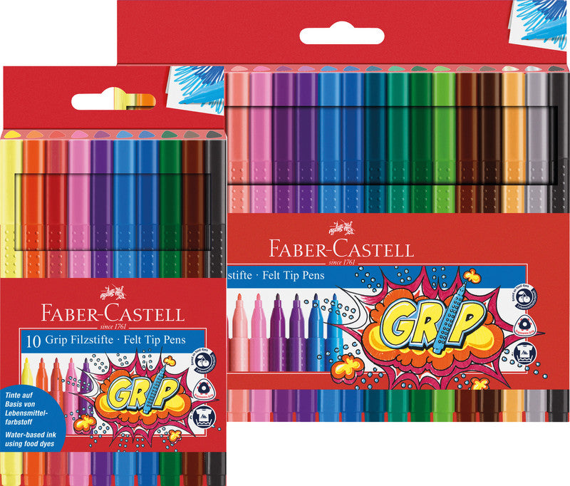 Faber-Castell Filzstifte Grip Colour, Strichbreite 1 mm, auswaschbar, 10 Farben