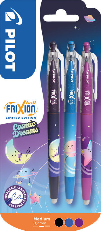 Pilot FriXion Ball Cosmic Dreams – radierbarer Tintenroller mit Kappe, Kunststoff, für Linkshänder – 3 Stk.