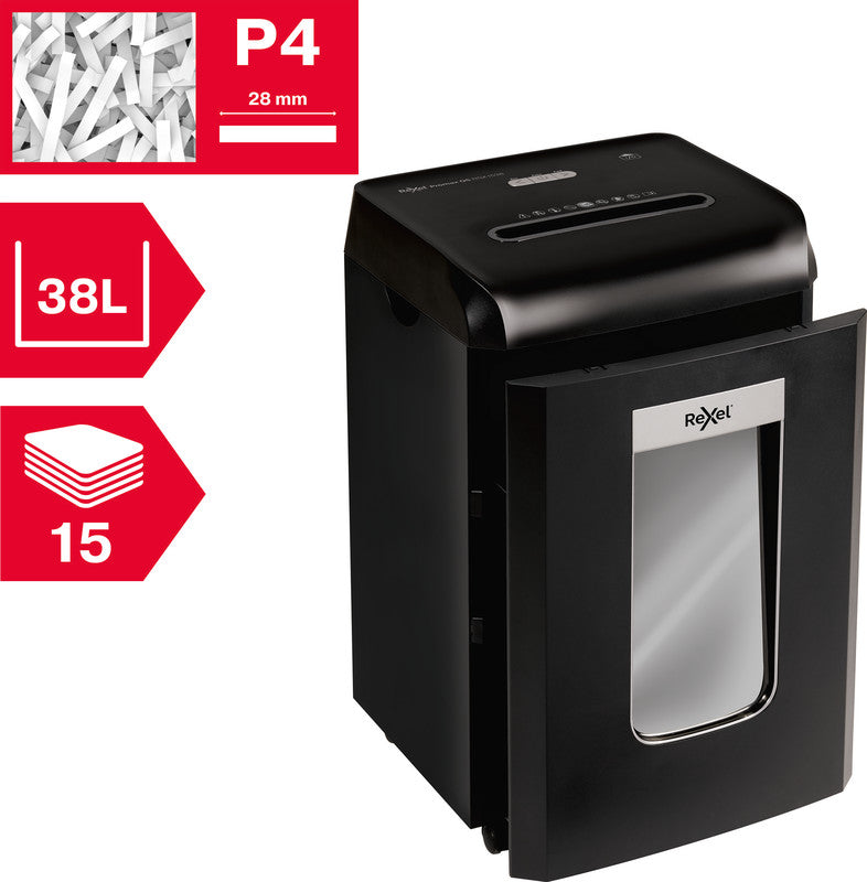 Rexel Promax RSX1538 – Aktenvernichter, DIN P-4, Partikelschnitt 4 × 40 mm, 15 Blatt, 38 l, A4
