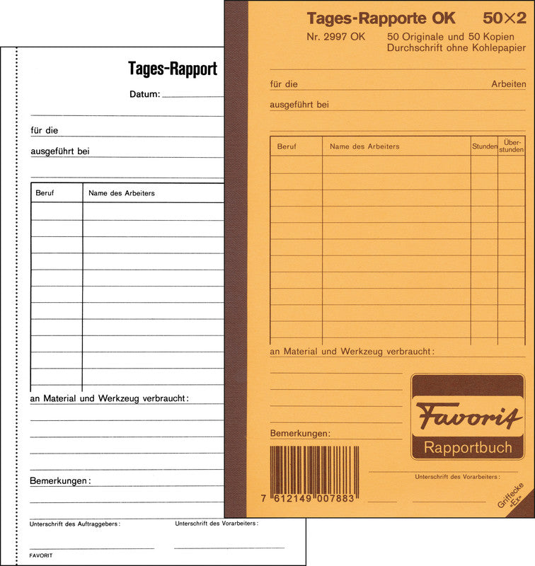 Favorit Formularblock – Tages-Rapporte, Deutsch, 50 Blatt, 113 × 190 mm