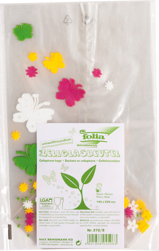 Folia Cellophantüten mit Kreuzboden – Schmetterling – 145 × 235 mm – 10 Stk., Kunststoff, Mehrfarbig