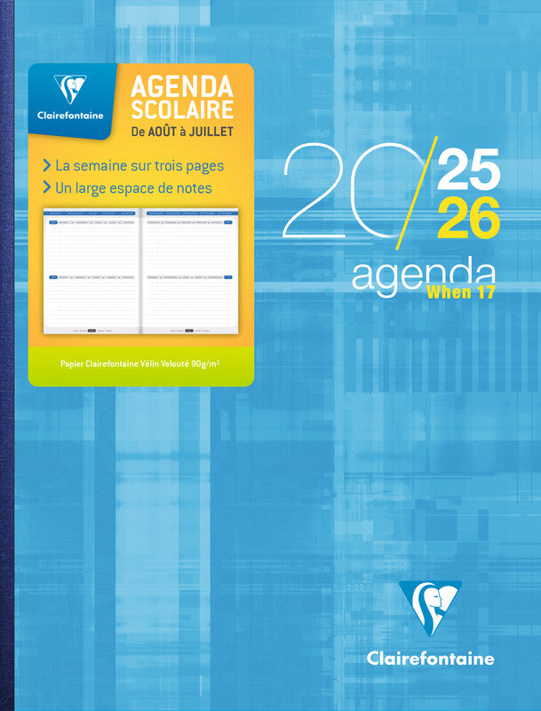 Clairefontaine When 17 Schüleragenda – 1 Woche/3 Seiten, gebunden, 17 × 22 cm, Aug–Jul, mehrsprachig, PEFC