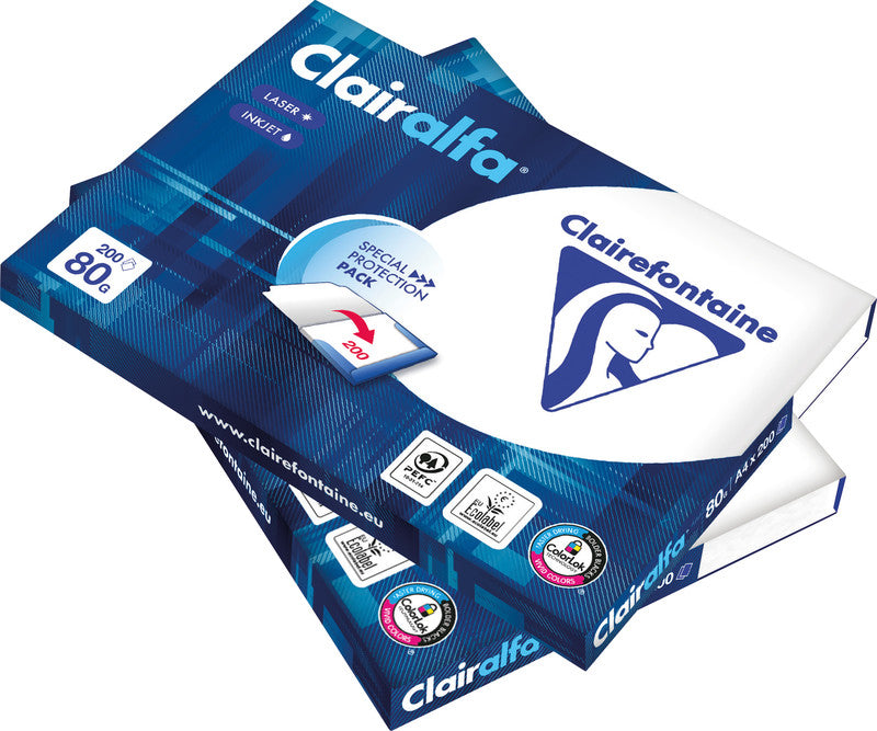 Clairefontaine Kopierpapier – A4, 80 g/m², hochweiss – für Inkjet/Laser/Kopierer – FSC – 200 Blatt