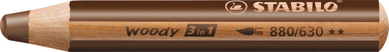 STABILO Buntstifte woody 3 in 1 – 3-in-1, rund, Minen-Ø 10 mm, Einzelstift braun