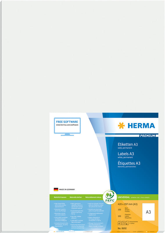 HERMA Schuletiketten – 420×297 mm, abgerundete Ecken, 100 Stk, 100 Bogen, Papier, permanent haftend