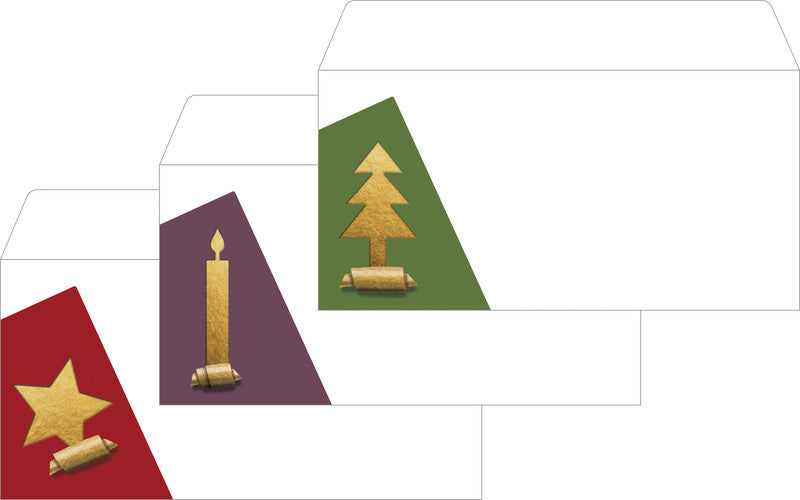 Sigel Weihnachts-Couvert C5/6, Cut-out-Stil Gold, Mehrfarbig, Gummierung, 90 g/m² – 25 Stk.