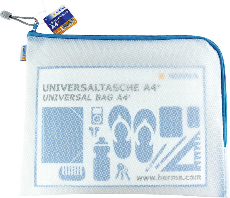 HERMA Reissverschlusstasche – Blau – Kunststoff – 36,0 × 28,0 × 0,7 cm