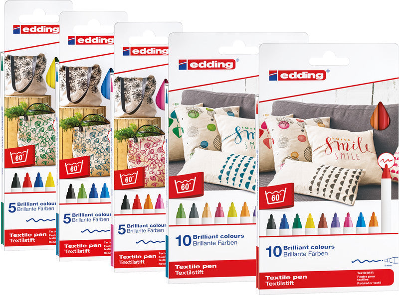 Edding Textilmarker für Textilien – sortiert, 10er Set