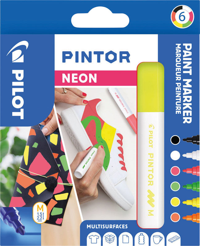 Pilot Pigment-Marker Pintor – Rundspitze 1,5-2,2 mm – Sortiert – 6er-Set – Deckend