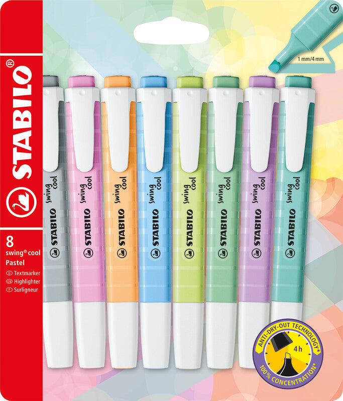 STABILO Textmarker – 8er Set, Farben: Türkis/Lila/Minze …, Keilspitze 1–4 mm