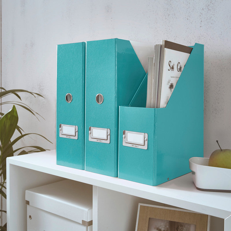 Leitz Stehsammler Click & Store – für Format A4, Karton, eisblau metallic, mit Beschriftungsschild