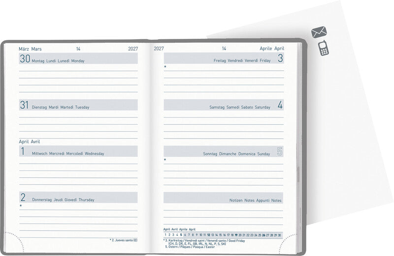 Biella Trend Agenda – 1 Woche/2 Seiten, gebunden, 7,6 × 11 cm, 2027, mehrsprachig, Growing, FSC