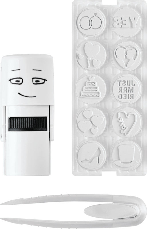 Colop Little NIO Rundstempel – Hochzeit, selbstfärbend, Ø 17 mm, Kissen grau, Englisch
