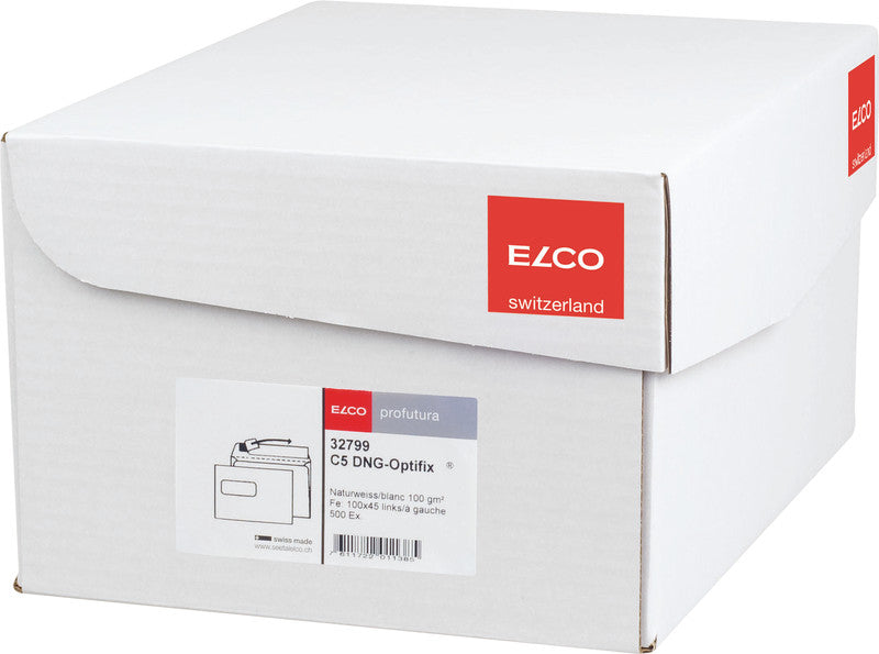 ELCO Couvert C5 (229 × 162 mm), mit Fenster, Haftklebend (Optifix), Naturweiss, 100 g/m² – 500 Stk.