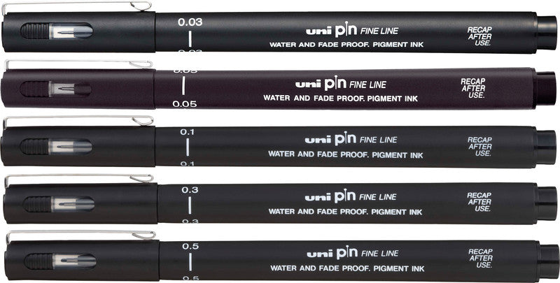 Uni-Ball Pin Fineliner – 5er-Set – Schwarz – Wasserfest