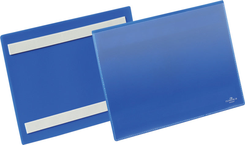 Durable Kennzeichnungstaschen – 210 × 148 mm, blau, selbstklebend, für A5 quer, 50er-Pack