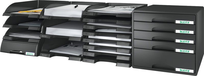 Leitz Briefkorb – mit Griffausschnitt, mit Beschriftungsfeld, matt, schwarz, B 255 × H 103 × T 357 mm