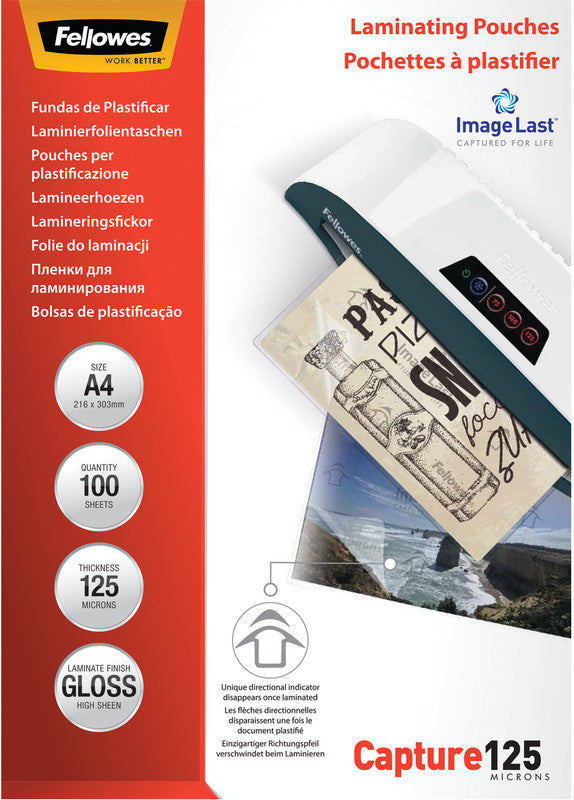 Fellowes Laminierfolien A4, glänzend – 125 µm, 216 × 303 mm, 100 Stk.