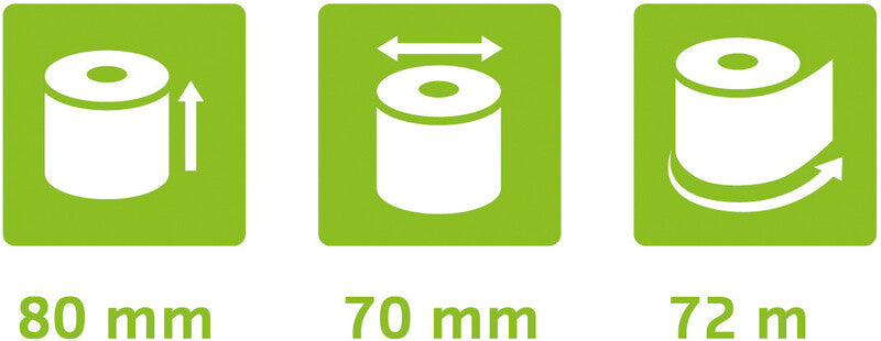Exacompta Thermorolle 80 × 70 × 12 mm, 72 m, 52 g/m², phenolfrei, weiss
