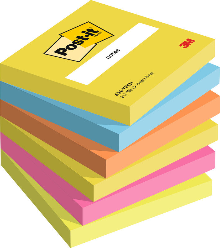 Post-it Haftnotizen Energetic Collection – 76×76 mm – sortiert, 6×100 Blatt, PEFC