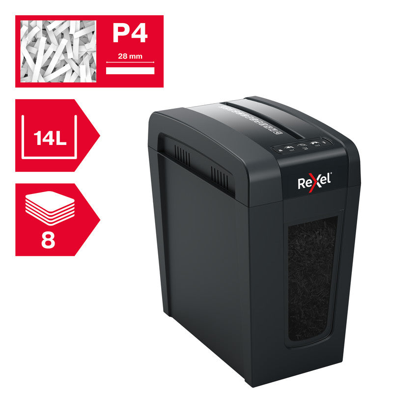 Rexel Secure X8-SL Slimline – Aktenvernichter, DIN P-4, Partikelschnitt 4 × 40 mm, 8 Blatt, 14 l, A4