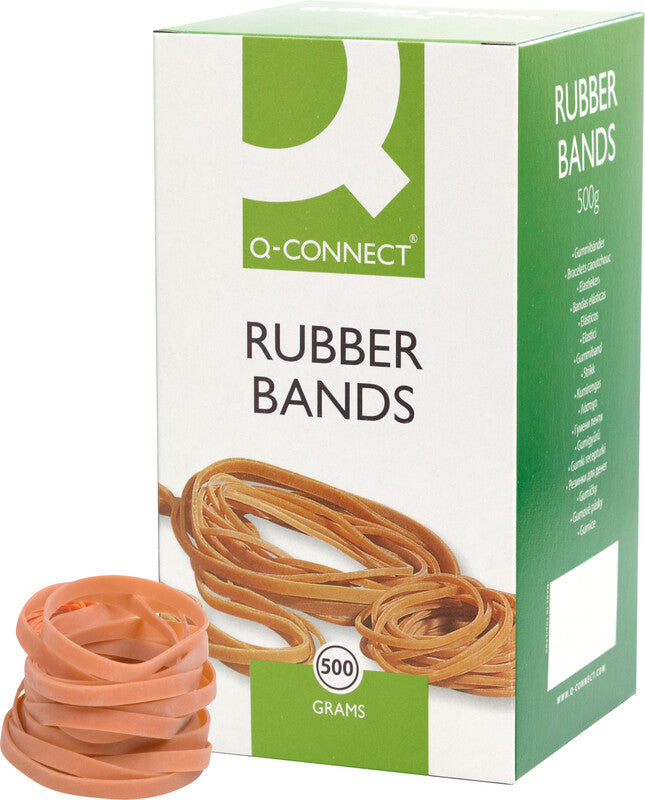 Q-Connect – Gummibänder – 6 × 90 mm, Ø 57 mm, Braun, Naturkautschuk, 500 g