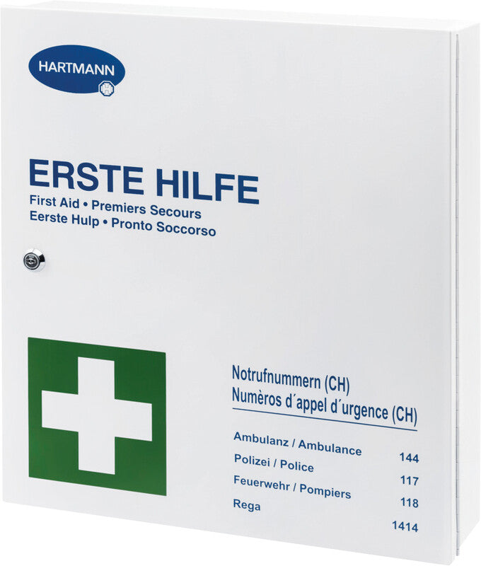 Hartmann Verbandschrank Hausapotheke – abschliessbar – gefüllt – für die ganze Familie – 450 × 400 × 120 mm