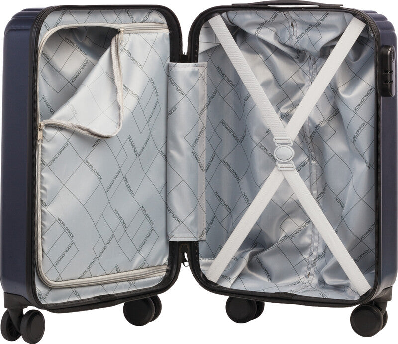 Worldpack Handgepäck-Trolley London – 33 l, ABS-Hartschale, 4 Doppelrollen, Dunkelblau, 35 × 55 × 23 cm
