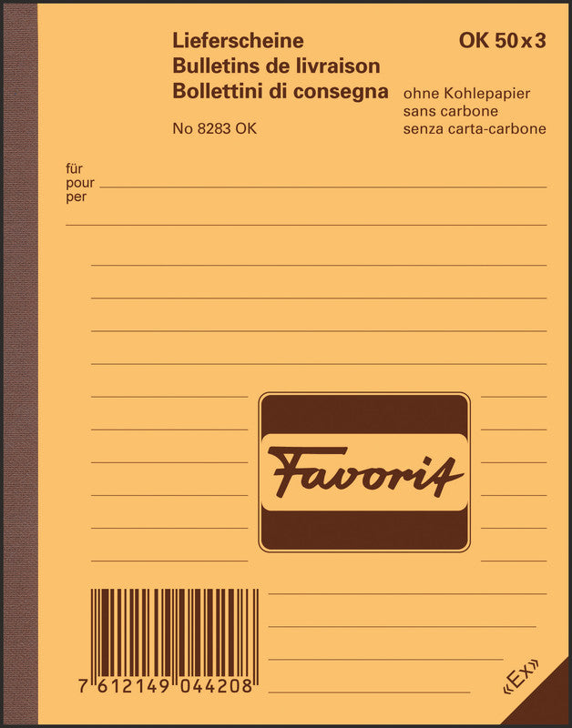 Favorit Formularblock – Lieferscheine, Deutsch/Französisch/Italienisch, 50 Blatt, A6