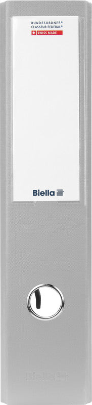 Biella Ordner – A4 hoch – 2-Ring Hebelmechanik, Rücken 70 mm – grau marmoriert, Karton, mit Niederhalter