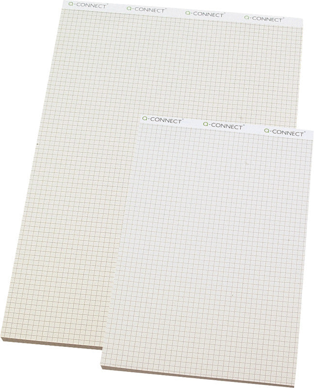 Q-connect Notizblock A4, kariert (4 mm), Leimbindung, 100 Blatt, perforiert, 65 g/m² – grau