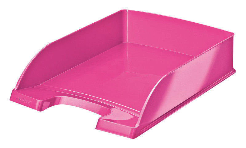 Leitz Stapelbarer Briefkorb mit Griffausschnitt, Beschriftungsfeld, glänzend, pink, B 255 × H 70 × T 357