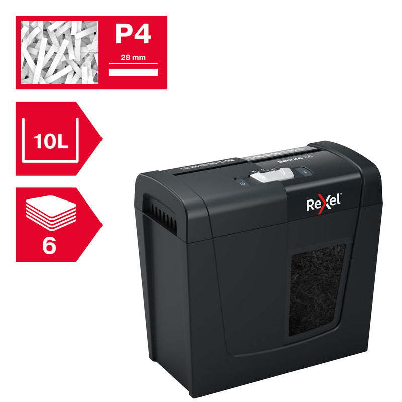 Rexel Secure X6 – Aktenvernichter, DIN P-4, Partikelschnitt 4 × 40 mm, 6 Blatt, 10 l, A4