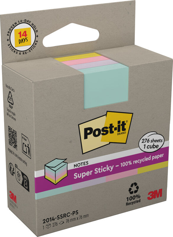 Post-it Super Sticky Haftnotizen – 76×76 mm – mehrfarbig, 276 Blatt