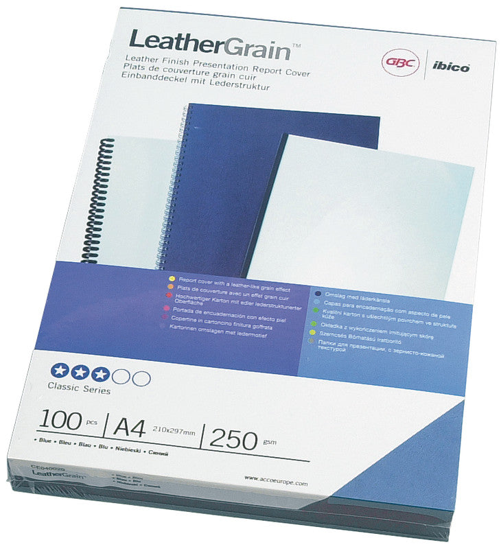 GBC Umschlagdeckel LeatherGrain – für A4 – blau, Karton – 100 Stk.