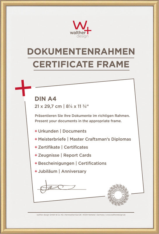 Walther Design Wechselrahmen, Kunststoff, Gold, 21 × 29,7 cm, mit Aufhänger – eco:plus