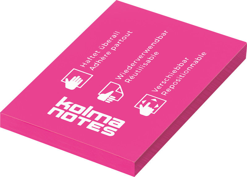 Kolma Haftnotizen – 52×74 mm – Neonpink, 100 Blatt, elektrostatisch, recyclingfähig