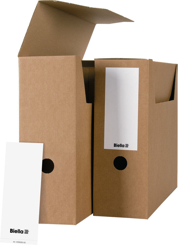 Biella Archivschachtel A4 – Einsteckdeckel, mit Griffloch, 323 × 278 × 100 mm, Braun, Karton